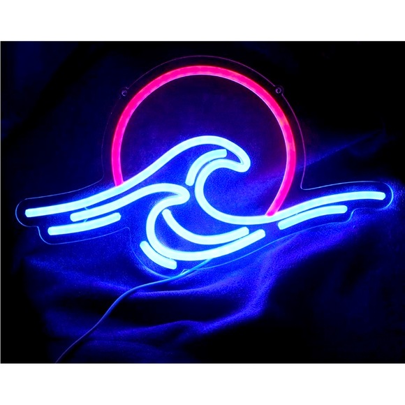 Ocean Wave Sunset Neon Blue Red Light Bedroom Outdoor Indoor Japanese Wall Decor - Picture 6 of 7